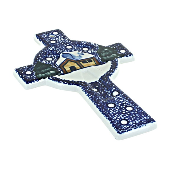 Blue Rose Polish Pottery Winter Forest Cross