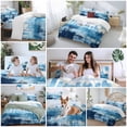 thumbnail image 5 of Abstract Urban Silhouette Duvet Cover Set Twin Size, Retro Blue Building 4 Piece Soft Microfiber Bedding Set with 1 Duvet Cover, 1 Flat Sheet, 2 Pillowcases, 5 of 9