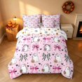 thumbnail image 3 of Homewish Cute Bow Ghost Full Size Bedding Sets for Girls, Halloween Bowtie Full Size Bed in a Bag, Light Pink, Pumpkin Bat Reversible 7-Piece, 3 of 7