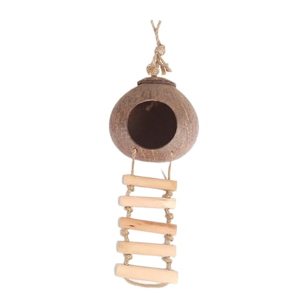 FITYLE Coconut Shell Birds Nest Small Animals House Birdhouse Hideout Portable Breeding Bird Cage for Canary Lovebird Parrot Finches with Ladder