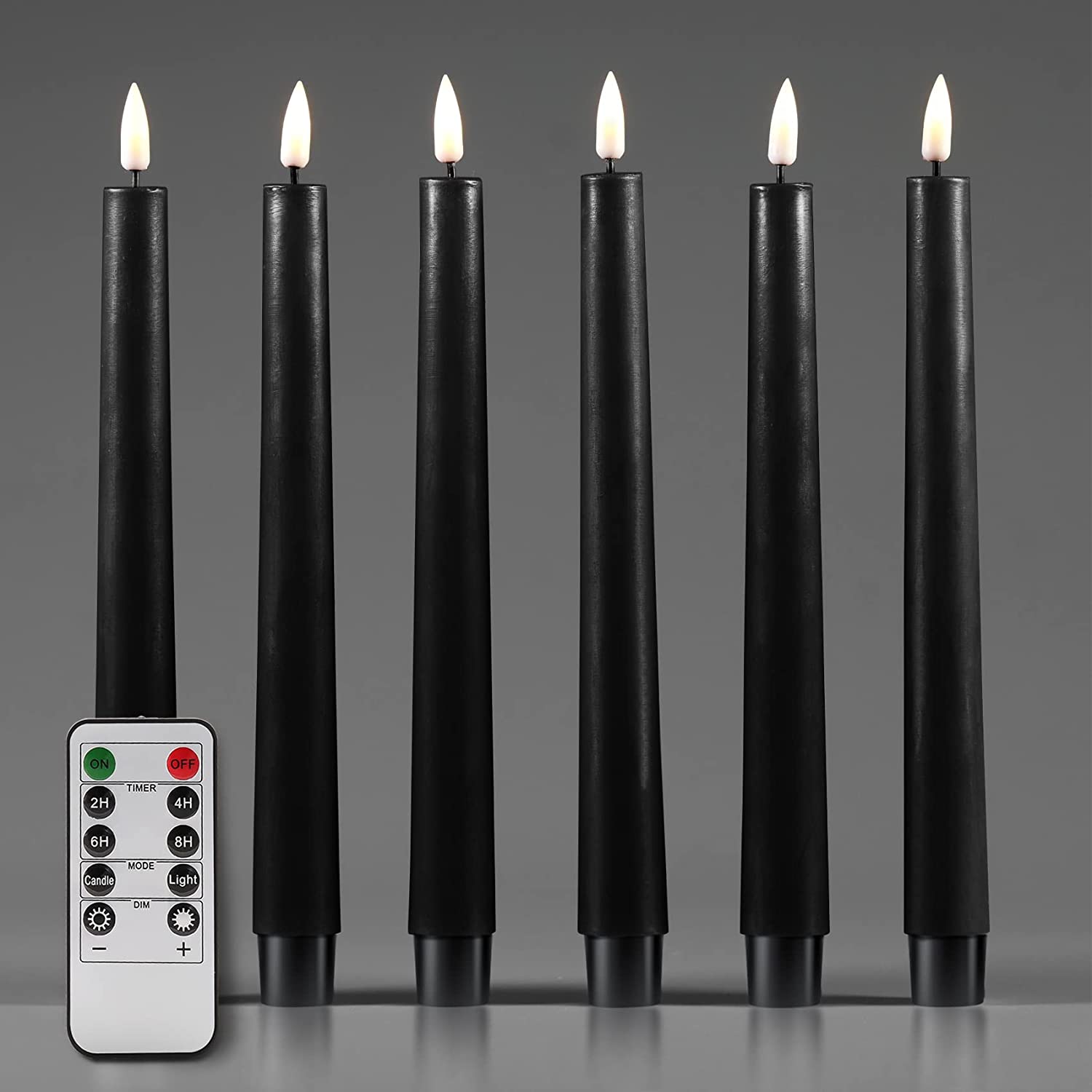 Black Flameless Taper Candles with Remote, Flickering Battery Operated