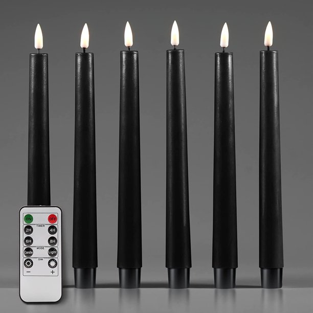 Black Flameless Taper Candles with Remote, Flickering Battery Operated