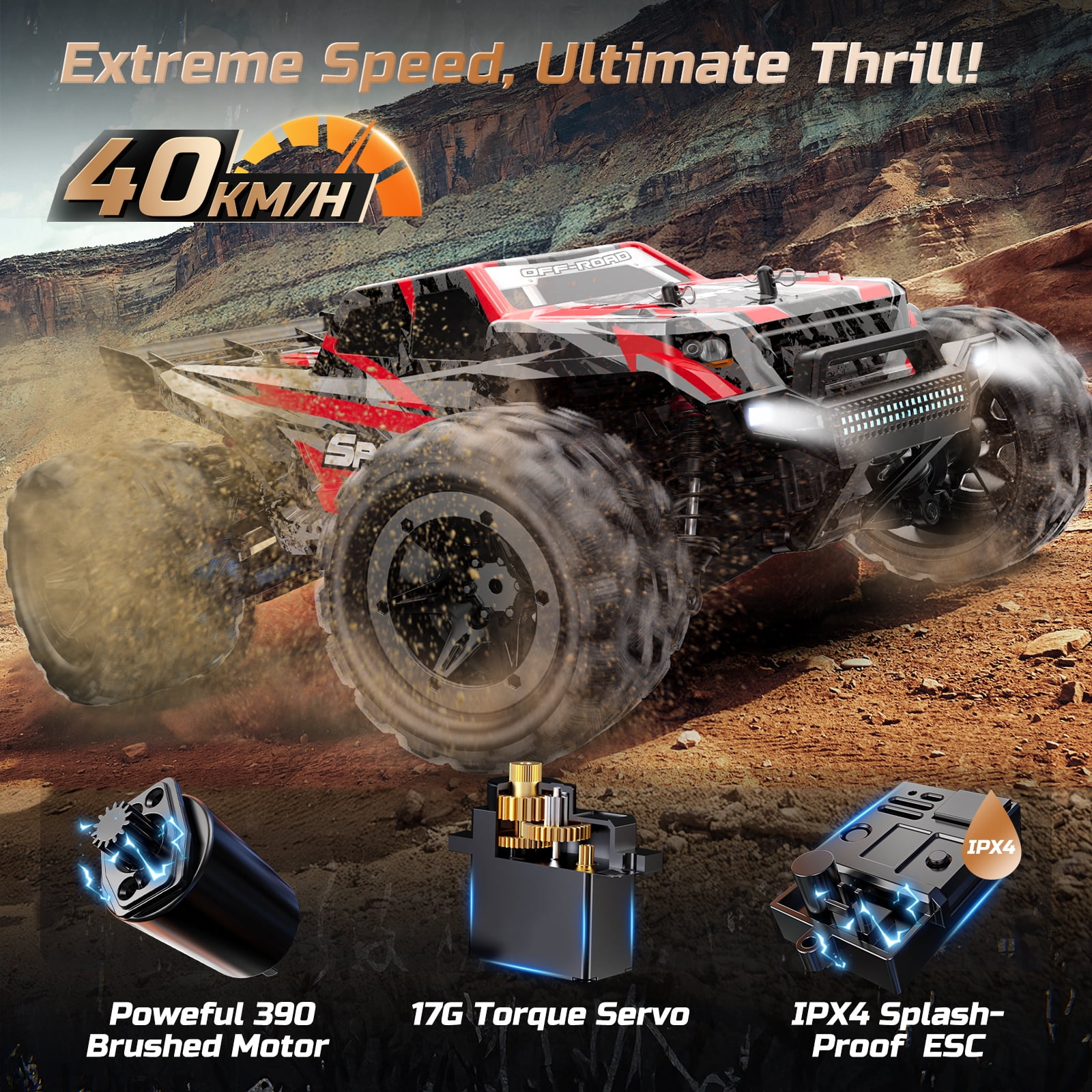 JoyStone 1/16 RC Car, Fast Remote Control Car 35+ MPH, 4WD off Road RC Truck Vehicle with 2 Batteries & 2 Shells, Gifts for Adult and Boys