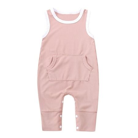 

Summer Savings Clearance 2023! PEZHADA Girls Romper Newborn Infant Baby Girls Boys Sleeveless Ribbed Solid Knit Jumpsuit Clothes Pink 9-12