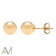 14k Gold Classic Lightweight Ball Stud Earrings, 3mm to 9mm, with Pushback, Womens
