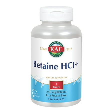 KAL Betaine HCL Plus 250 mg | In 130 mg Pepsin Base | Healthy Digestive Function Support | Protein Digestion | Rapid Disintegration |  250