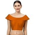 thumbnail image 1 of eloria Women's Art Silk Boat Neck Sari Top Blouse Partywear Sleevless Fillers With backside Zipper, Color : Mustrad 2, 1 of 6