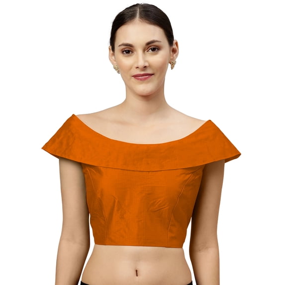 eloria Women's Art Silk Boat Neck Sari Top Blouse Partywear Sleevless Fillers With backside Zipper, Color : Mustrad 2