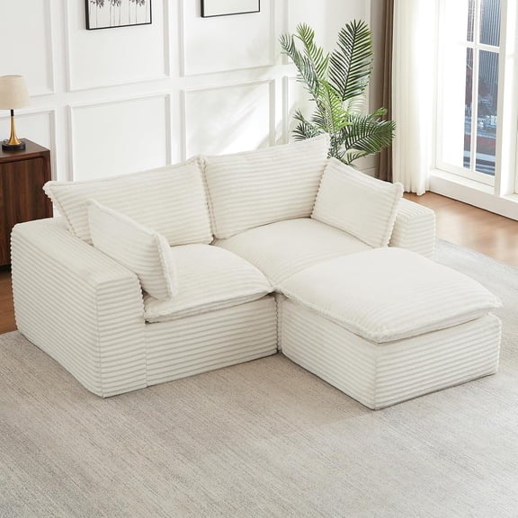 YWEN 78.8" L-Shaped Corduroy Modular Sectional Sofa with Ottoman, No Assembly Cloud Couch for Small Spaces,No assembly required