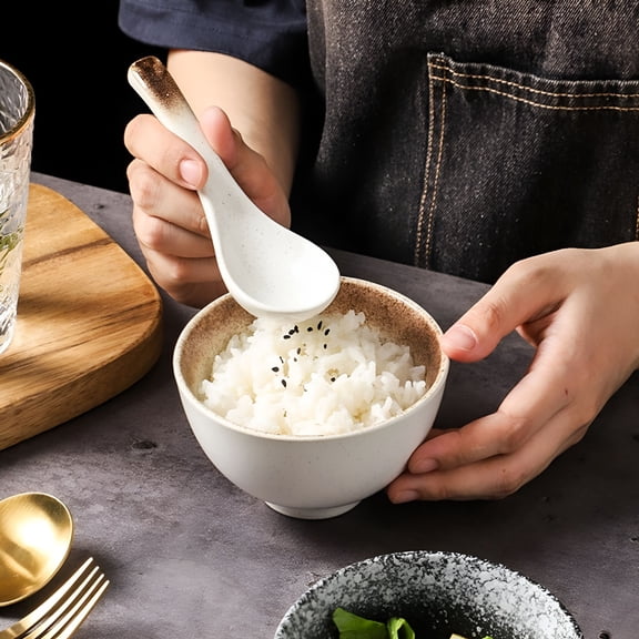 ACDANC Ceramic Soup Spoons Japanese Retro Soup Spoons Chinese Soup Spoon Asian Soup Spoons Rice Spoon Flatware Serving Spoons Tableware Meal Partner For Tasting