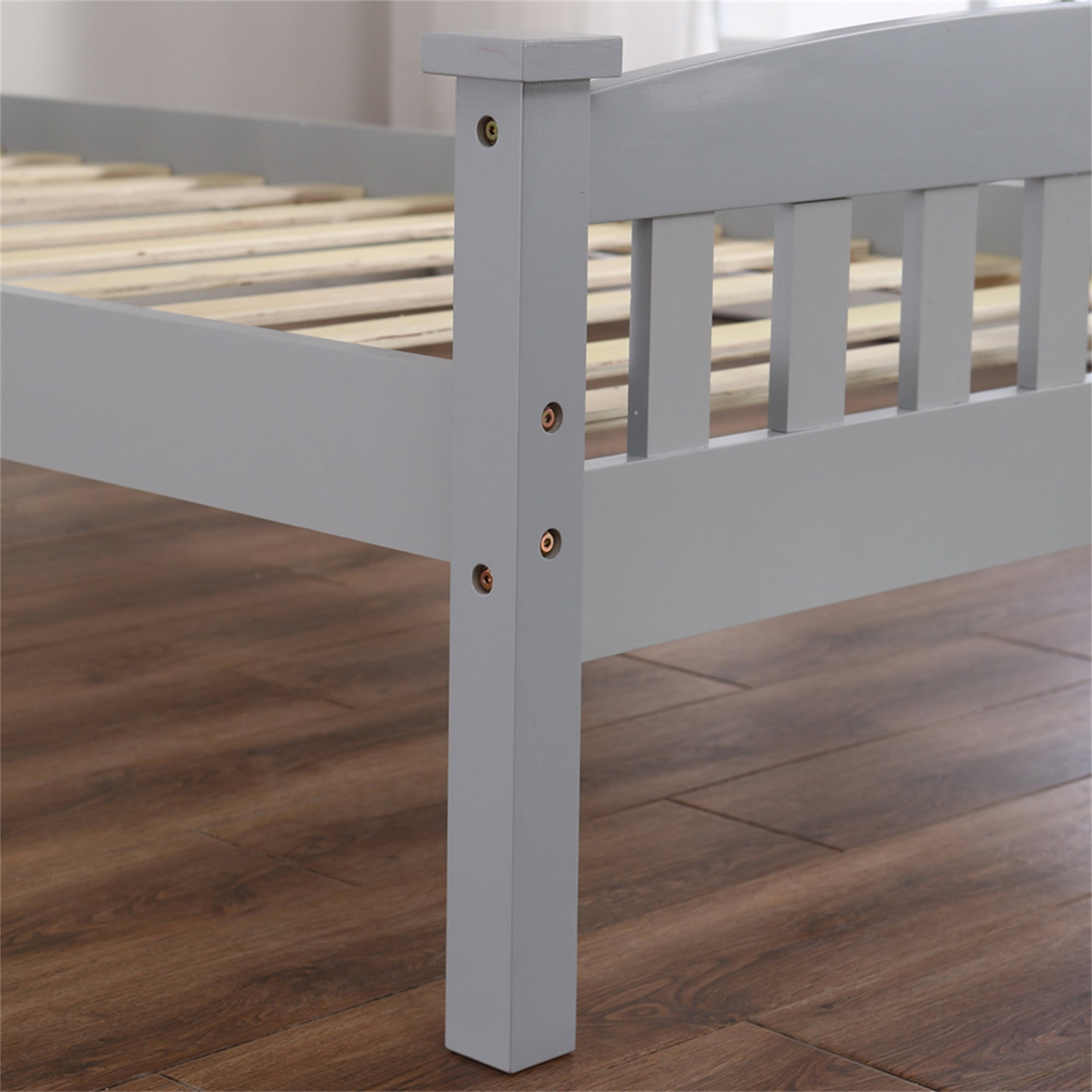 Kadyn Full-Size Bed Frame, Platform Bed Frame with Gray Vertical Slatted Headboard, Solid Wood Bed Frame with Footboard Kadyn Full-Size Bed Frame, Platform Bed Frame with Gray Vertical Slatted Headboard, Solid Wood Bed Frame with Footboard