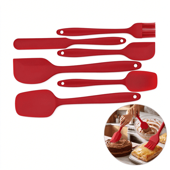 Damkogic 6-Piece Silicone Spatula Set, Food Grade Rubber Spatula for Nonstick Cookware, Heat Resistant Up to 600°F, Strong Ergonomic Handle Kitchen Utensil Set in Red