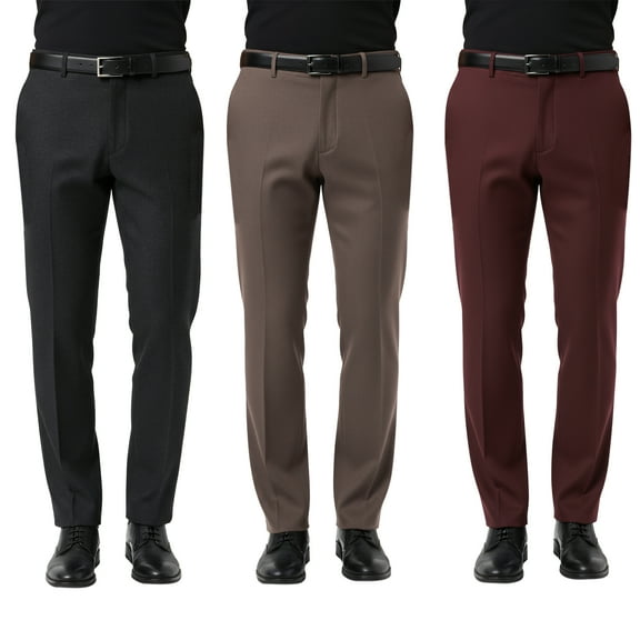 The Espresso Regal 3pk of Premium Wool Dress Pants for Men: Black, Cocoa, Burgundy