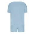 thumbnail image 5 of Viluyesy Round Neck T-Shirt and Shorts Set for Womens Solid Color Tops Elastic Waist Short Pants Relaxed Knitted Shirt and Shorts Sets Two PC Light Blue Size L, 5 of 6