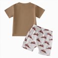 thumbnail image 3 of TOWED22 Baby Boy Toddler Clothes 2pcs Round Neck Short Sleeve Top Cargo Shorts Dinosaur Truck Print Summer Outfits(Coffee,3-6 M), 3 of 5