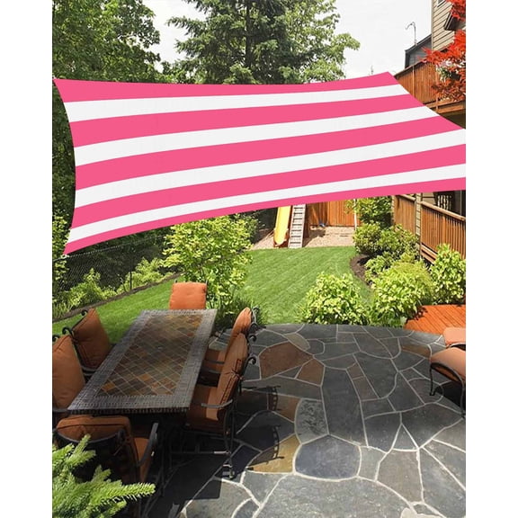 Pink Striped Sun Sail Shades Rectangle Canopy,Sunlight Block Heavy Duty Curved Backyard Shade Cover,Modern Simple Monochrome Geometric White Waterproof Sun Shades for Patios Garden Pergola 12'x16'