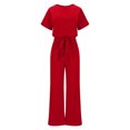 thumbnail image 6 of Back to School Outfits for Girls womens jumpsuit dressy Fall/Winter Solid Color Short Sleeved Crewneck Jumpsuit With Belt Jumpsuit, 6 of 7