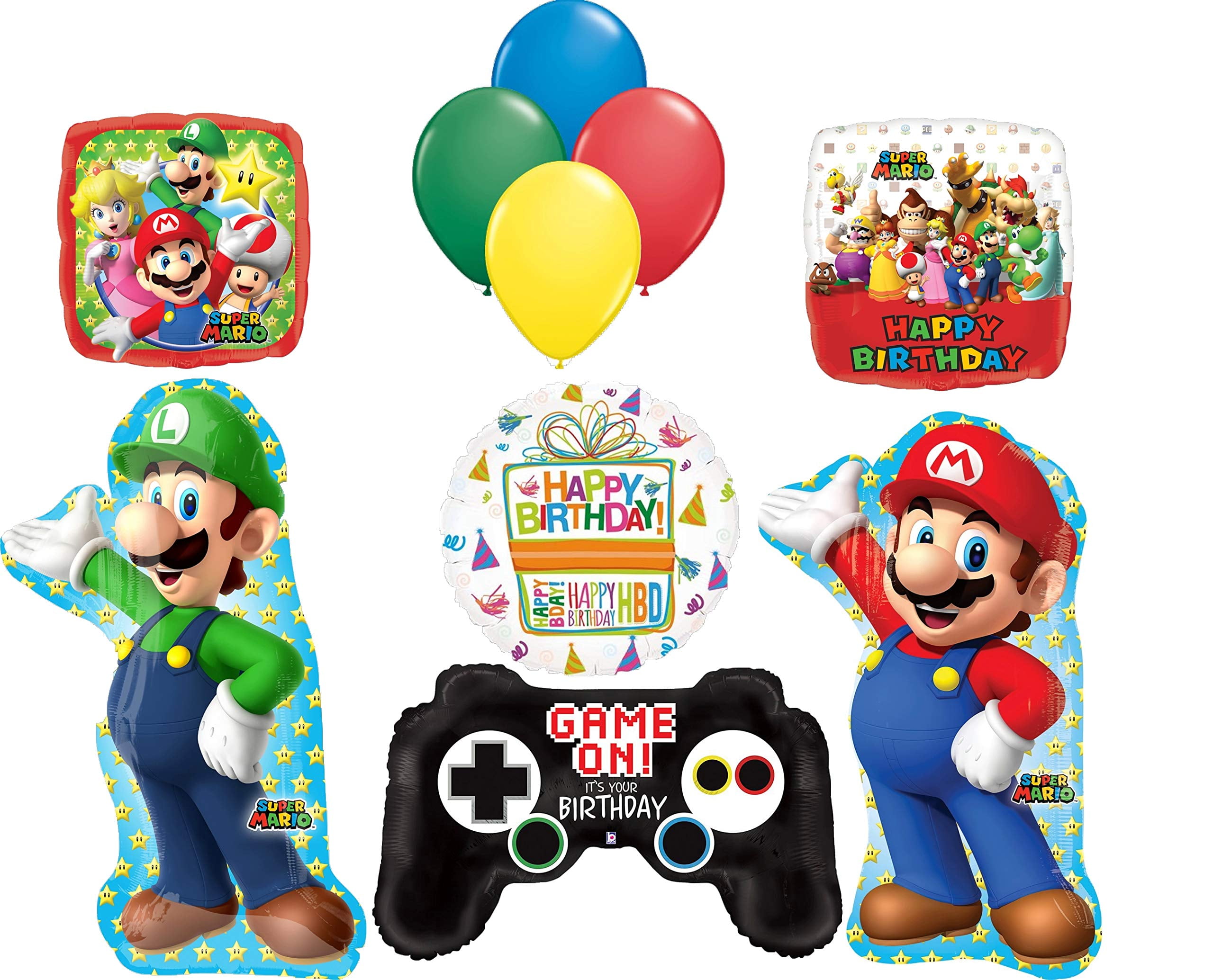 Super Mario Balloon Bouquet 5th Birthday 5 pcs Party Supplies 