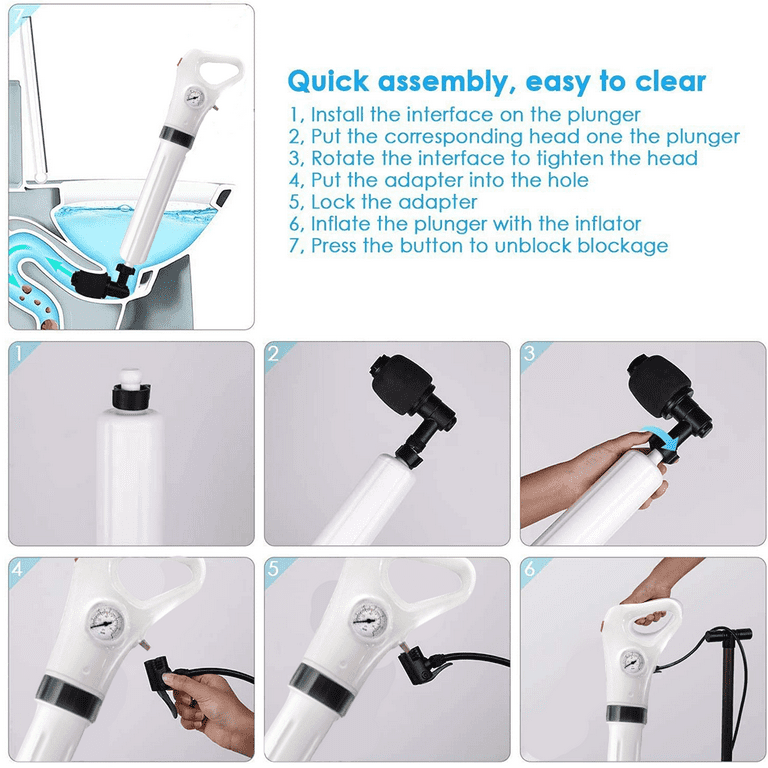 ZZSTAR Toilet Plunger,Drain Clog Remover,High Pressure Air Drain Blaster with Real-time Barometer, Stainless Steel Toilet Unclogger Dr