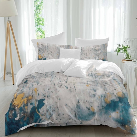 Teal Grey Abstract Art Full Size Comforter Set, Modern Graffiti Texture Retro Bedding for All Seasons, 4 Pcs Bed Set, 1Quiltcover (86"x86") ,1Sheet(80"x116"), 2Pillowcases (30"x20")