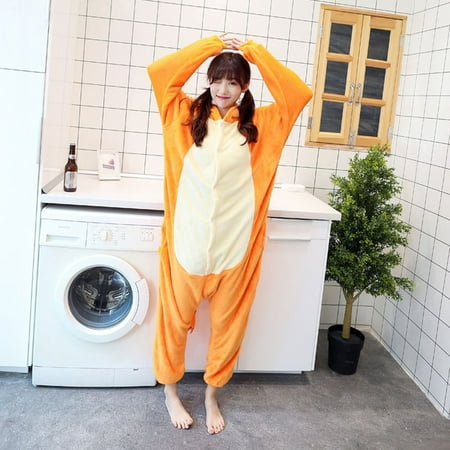 

Clearance! Flannel Cartoon Pajamas Jumpsuits Animals Style Sweet And Cute Hooded Nightgown Long Sleeves For Women And Men