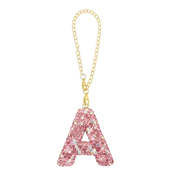 Initial Letter Charm, Letter A Charm with Pink Rhinestones Decorative Alphabet KeyChain Pendants, Pink