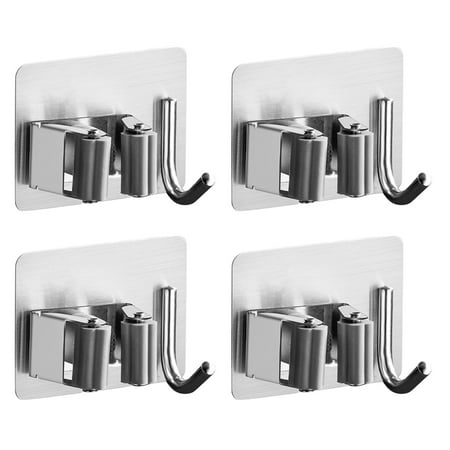 

HMGZSTY Tool Series Tools Supplies Custom Logo Heavy Duty Adhesive Stainless Steel Rack Organizer Mop Holder with Hook （Silver）