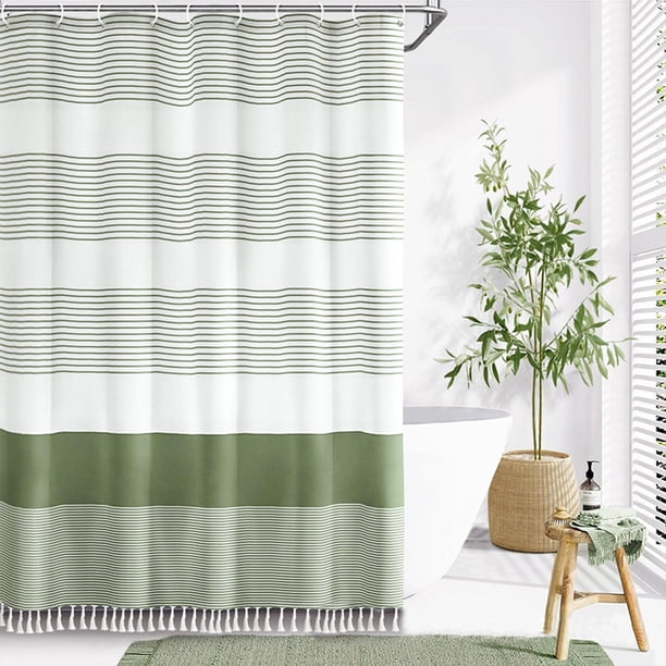 Cortina de ducha de tela para baño, moderna cortina de ducha a rayas, impermeable, para baño, juego de cortinas de ducha de 72 x 72 pulgadas de largo con ganchos para cortinas
