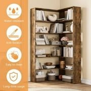 Corner Bookshelf, 6 Tiers Corner Bookcases with Baffles, 6-Tier Corner Bookshelf with Baffles,Large Storage Corner Bookshelf Display Rack 71''Tall Modern L shaprner Etagere Bookcase Corner Shelf L Sha