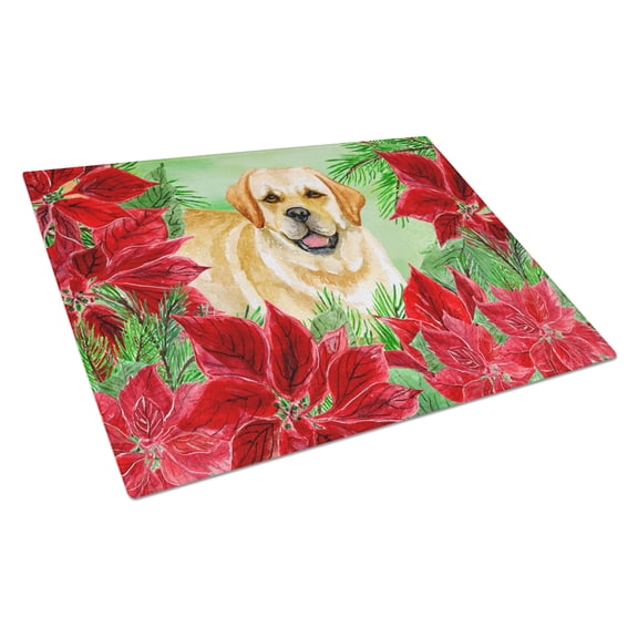 Golden Retriever Poinsettas Glass Cutting Board Large