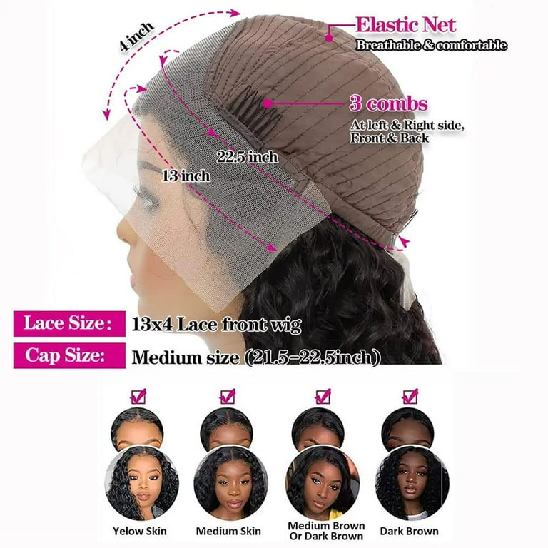 180 Density HD Lace Front Wigs Human Hair Deep Wave Wig 13x4 Lace Frontal Wigs Human Hair 22 Inch Curly Wigs for Black Women Pre Plucked with Baby Hair Natural Hairline Natural