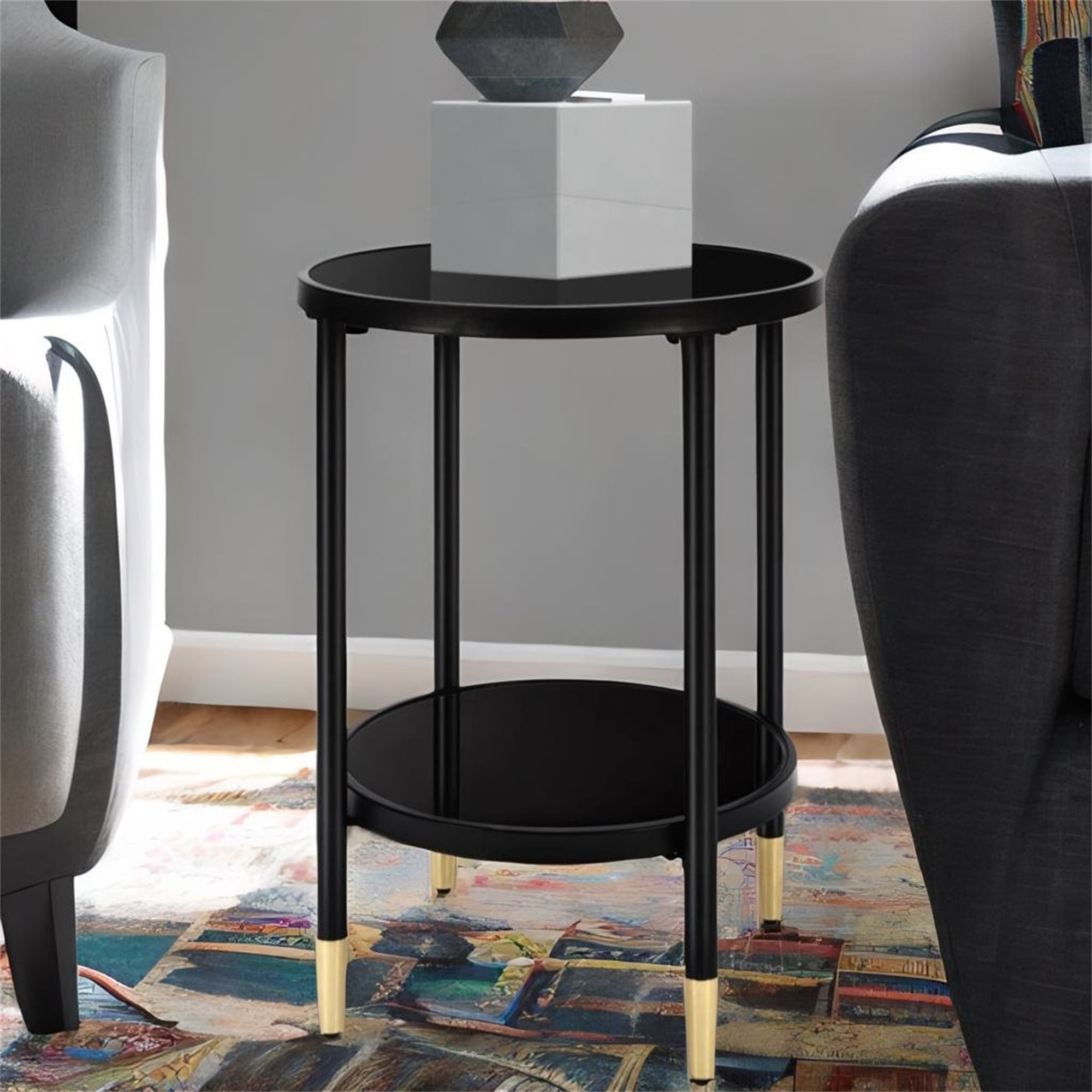Kadyn 17.7" Round End Table, Glass Side Table for Living Room, Sofa Side End Tables for Small Spaces, Black Kadyn 17.7" Round End Table, Glass Side Table for Living Room, Sofa Side End Tables for Small Spaces, Black
