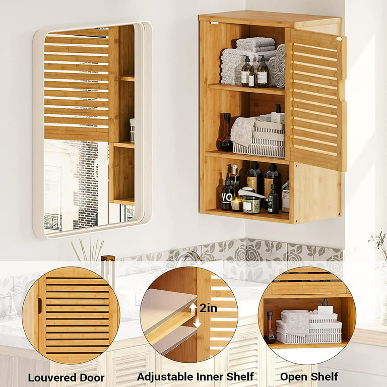 Wooden Iron Housekeeper Wall Shelf Holder Kitchen Supplies Hanging Storage Cabinet  Organizer for Home/ Bathroom/ Bamboo Bowl