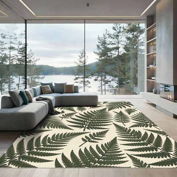 ODIKA 4'x6' Machine Washable Non-Slip Area Rug, Scandinavian Green High Traffic Rug, Green, 937290