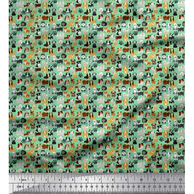 Soimoi Rayon Fabric Paw & Puppies Cartoon Print Sewing Fabric Yard 42 Inch Wide