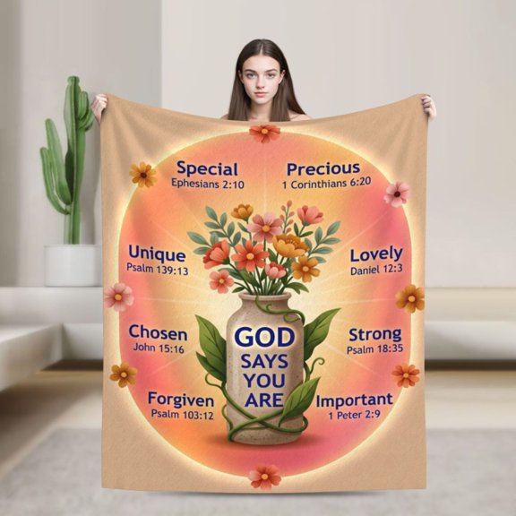 Christian Blanket with Flowers, Birthday Gifts for Women, Baptism Religious Christmas Spiritual Gifts for Sister Daughter Friend Mom, Soft Throw Blankets 50x40