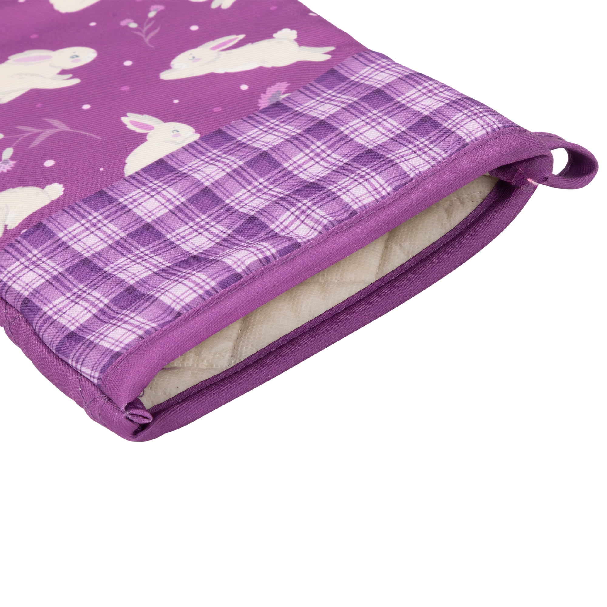 Northlight Hopping Bunnies Plaid Easter Kitchen Oven Mitts - 13.75" - Purple - Set of 2
