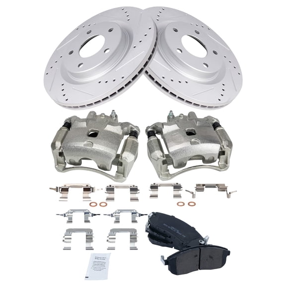 TRQ Front Brake Calipers Pads & Drilled Rotors For 2017-2019 Nissan Sentra BKA26244