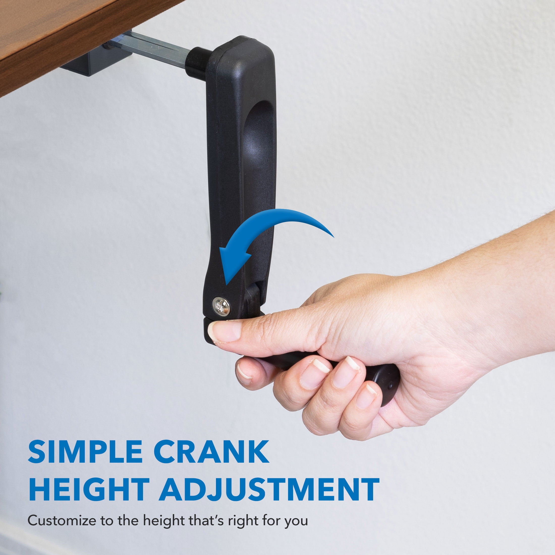 Mount-It! Hand Crank Sit-Stand Black Desk Frame with Extra-Wide Brown Tabletop