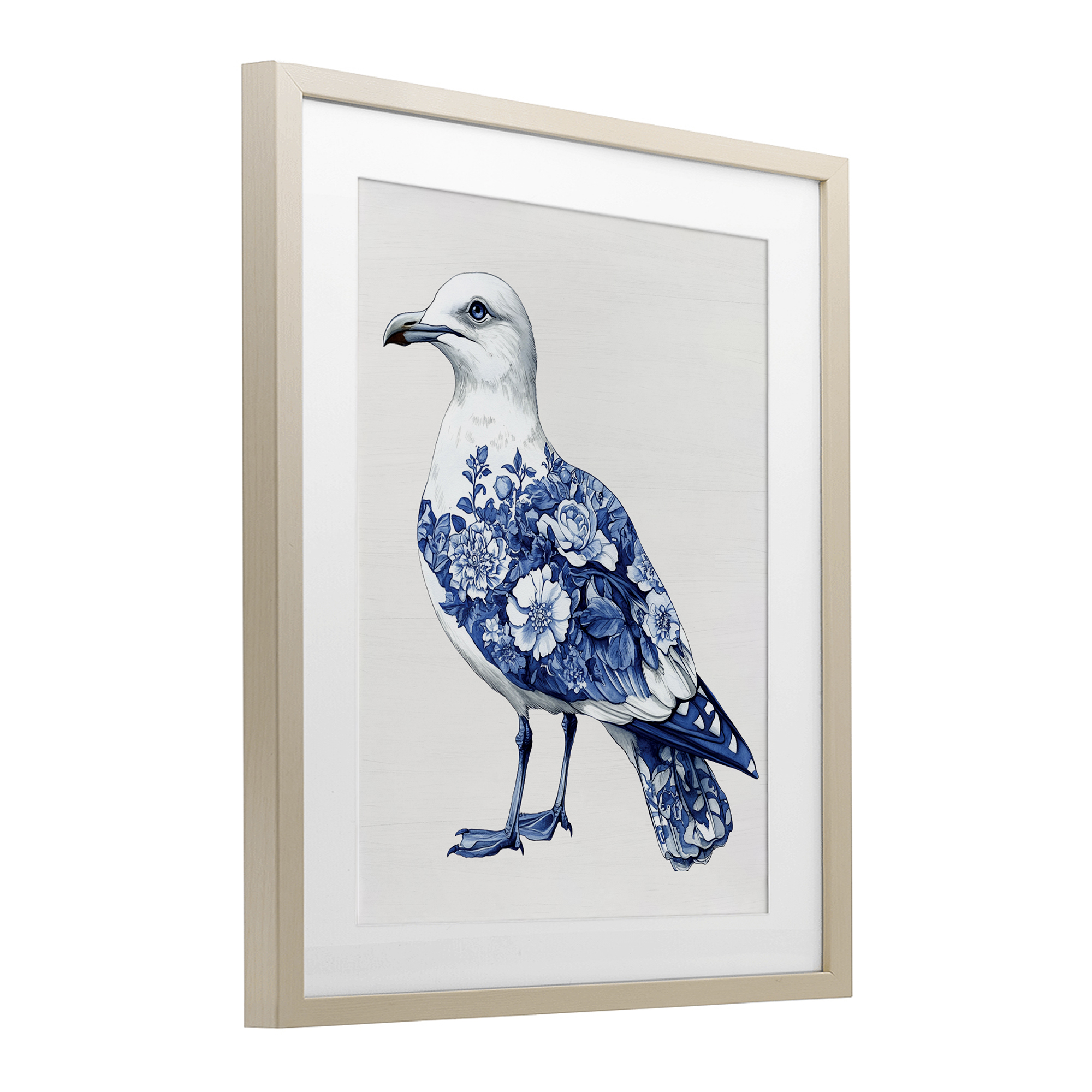 Funky Toile Seagull Birch Framed Print Under Glass, design by Lettered and Lined