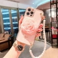 thumbnail image 2 of iPhone 12 Pro Heavy Duty Case Wrist Chain Bracelet Luxury Flower Style Cover - Pink, 2 of 5
