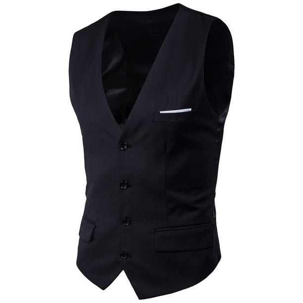 Chaleco de traje liso con cuello en V para hombre - Chaleco de boda ajustado - Chaleco formal de poliéster para negocios, tallas M-XXXXXXL