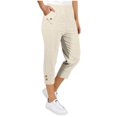 thumbnail image 2 of SwiftWear Women's Solid Color Cargo Capri Pants with Elastic Waist & Zipper Pockets - Stretch Work Capris, Casual Utility 7/8 Length S-2XL, 2 of 9