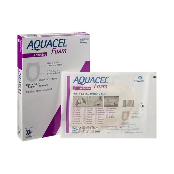 Aquacel Foam Dressing 5.5 x 8" Heel with Border Waterproof Film Backing 420625 5 per Box