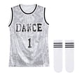 thumbnail image 6 of Aislor Kids Girls Hip Hop Dance Sequin Jazz T-Shirt Dress Cheerleading Long Tank Top with Socks Silver 120, 6 of 7