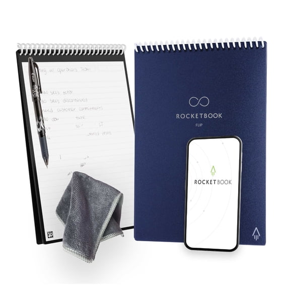 Rocketbook Flip Reusable Smart Notebook, Letter 8.5" x 11", Navy, Cloud Connected Top-Bound Erasable Spiral Notebook