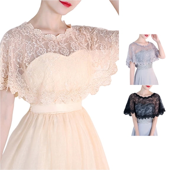 XIAOCHA Women's Lace Scallop Shrug Short Sleeve Cropped Shrugs Oktoberfest Party Capelet Bolero