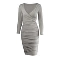 thumbnail image 5 of DHFJKG Women Long Sleeve Party Dress Spring Fall Deep V Neck Slim Fit Midi Dresses Solid Color Bodycon Night Out Sexy Trendy Dresses, 5 of 8