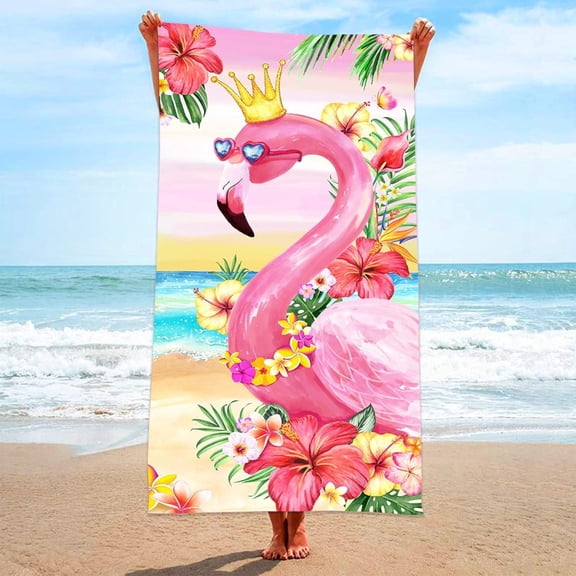 Flamingo Beach Towel, Funny Hawaiian Beach Towel for Girls s Teens ,Pink Flamingo Microfiber Quick Dry Sand Proof Bath Towel (14)