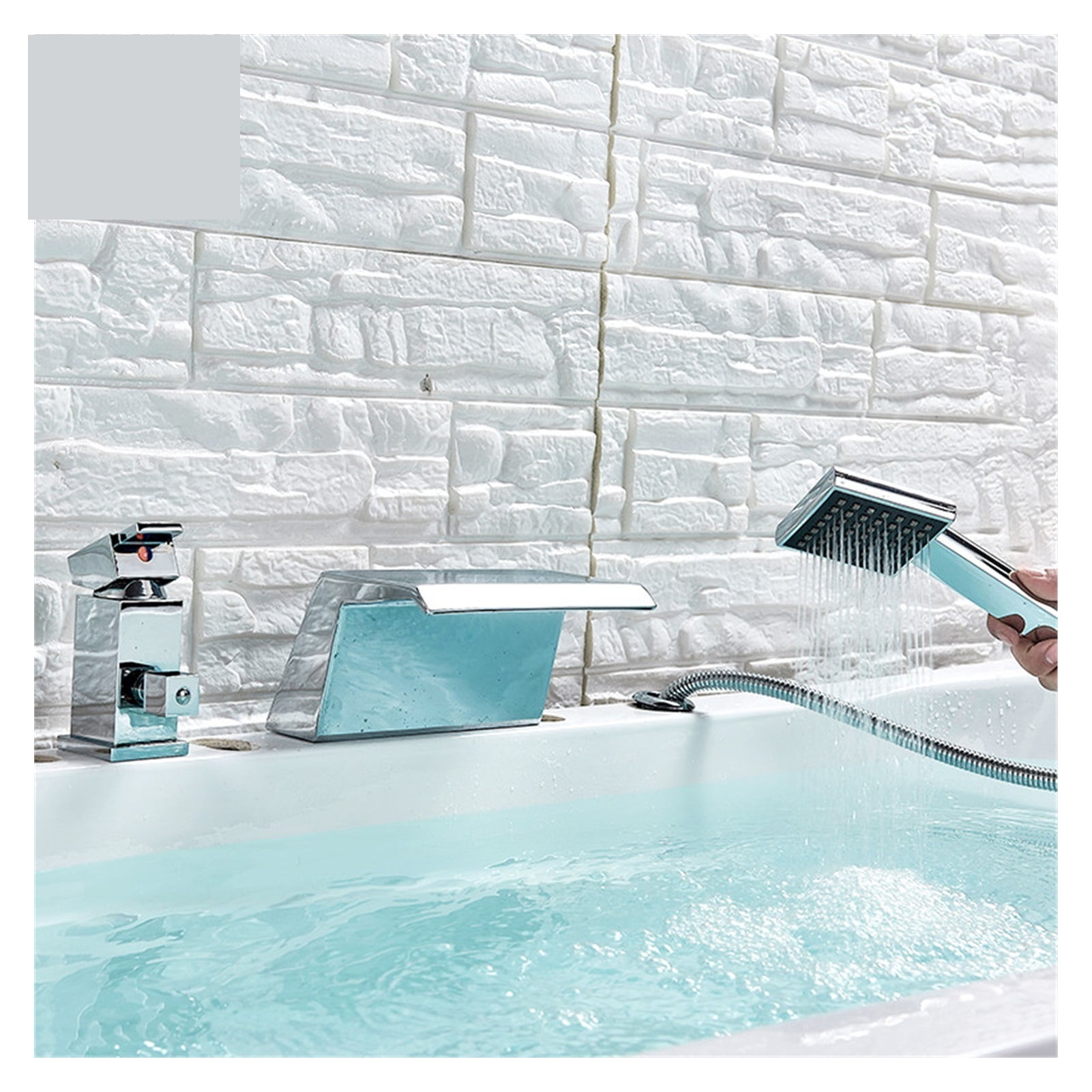 Chrome Bathtub Waterfall Shower Faucet with Hand Shower Hot Cold Water Mixer Tap Tub Sink Faucet Widespread Spout ,360° Swivel Spout